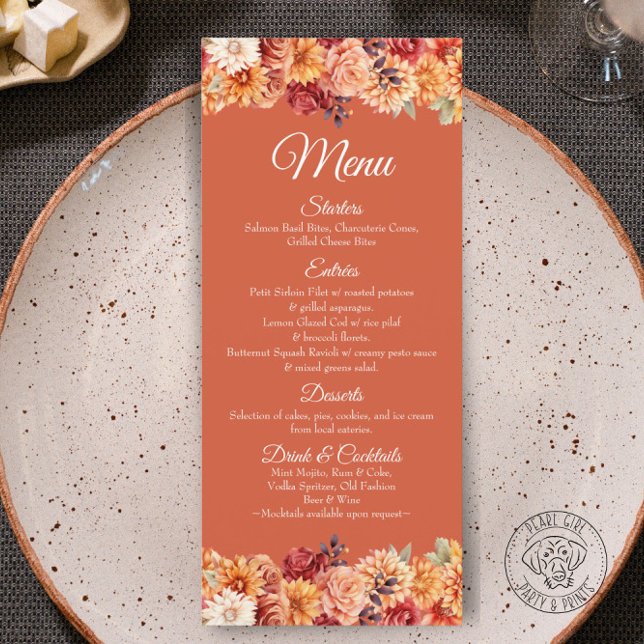Autumn Floral Wedding Flat Menu (Criador carregado)