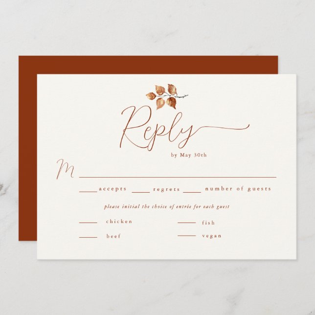 Autumn Foliage Terracotta Casamento outono RSVP (Frente/Verso)