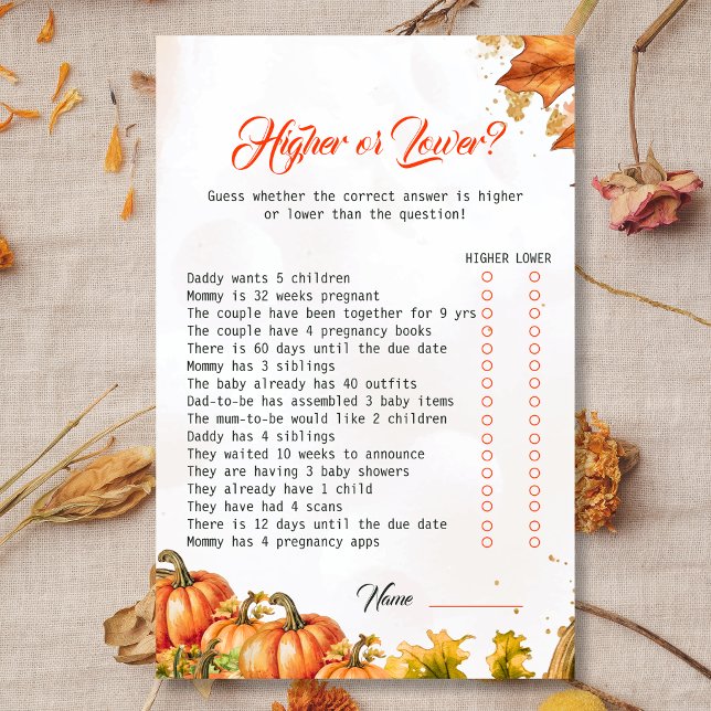 Autumn Harvest Higher or Lower Baby Shower Game (Criador carregado)