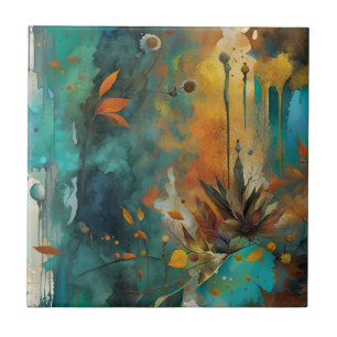 Autumn Harvest Teal Rust Abstrato Dourado