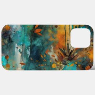 Autumn Harvest Teal Rust Abstrato Dourado