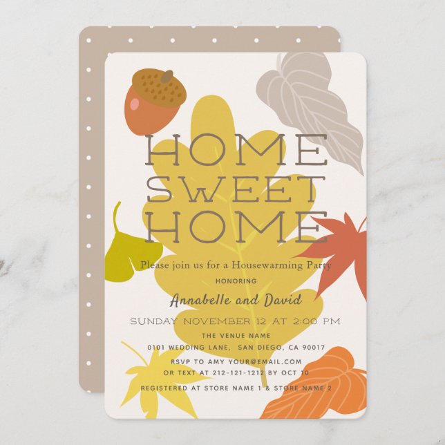 Autumn Leaves & Acorn Housearming Convite (Frente/Verso)