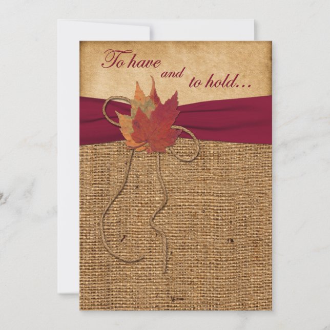 Autumn Leaves, Convite para Casamento FAUX Burlap  (Frente)