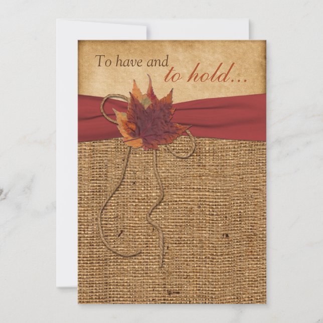 Autumn Leaves, Convite para Casamento FAUX Burlap (Frente)