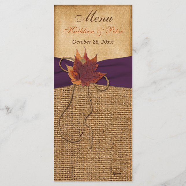 Autumn Leaves, FAUX Burlap Menu Card (Frente)