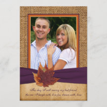 Autumn Leaves, FAUX Burlap PHOTO Convite de casame