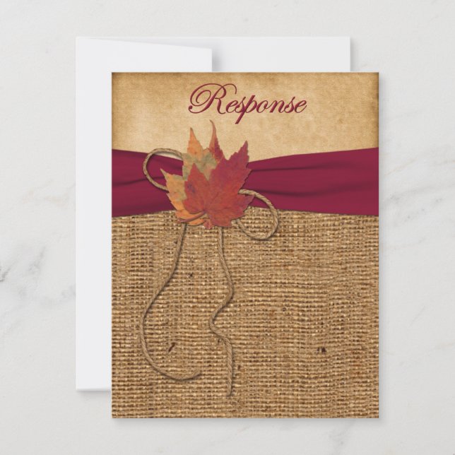 Autumn Leaves, FAUX Burlap RSVP Card 3 (Frente)