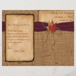 Autumn Leaves, FAUX Burlap WedProgramme - Vinho