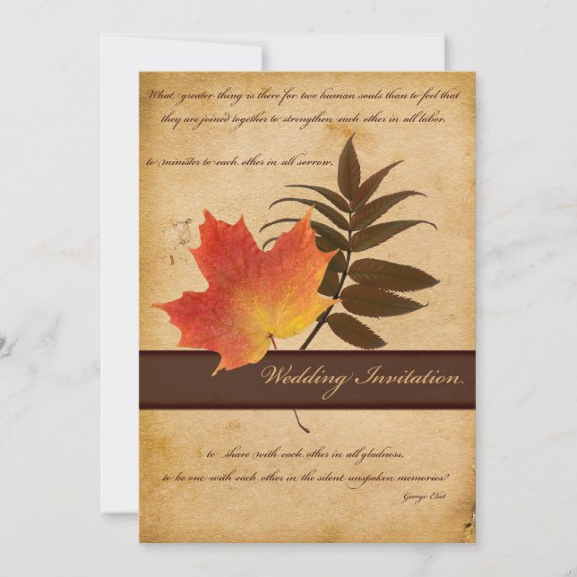 Autumn Leaves no Convite para Casamento de Papel E (Frente)