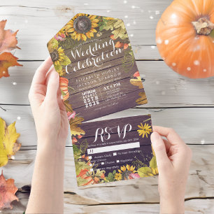 Autumn Maple Leaf Pumpkin Rustic Wood Weding RSVP
