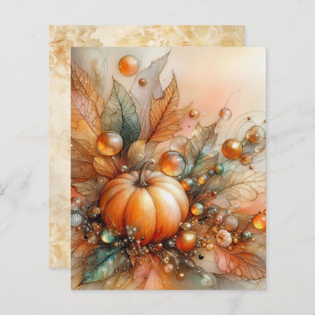 Autumn Maple Pumpkin Scrapbook Paper (Frente/Verso)