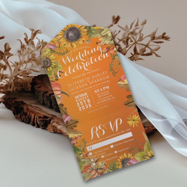 Autumn Maple Pumpkins Orange Gradient Wedding RSVP (Criador carregado)