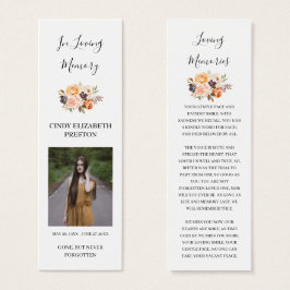 Autumn Orange Floral Photo Funeral Poem Bookmark