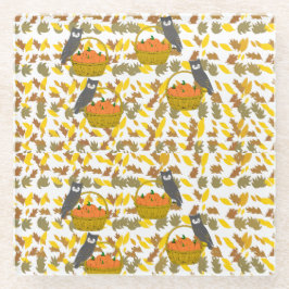 Autumn Owl and Pumpkin Pattern Glass Coaster Home