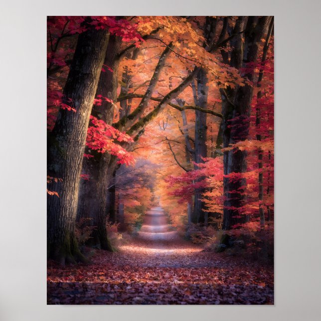 Autumn Path in Vermont Forest Poster (Frente)