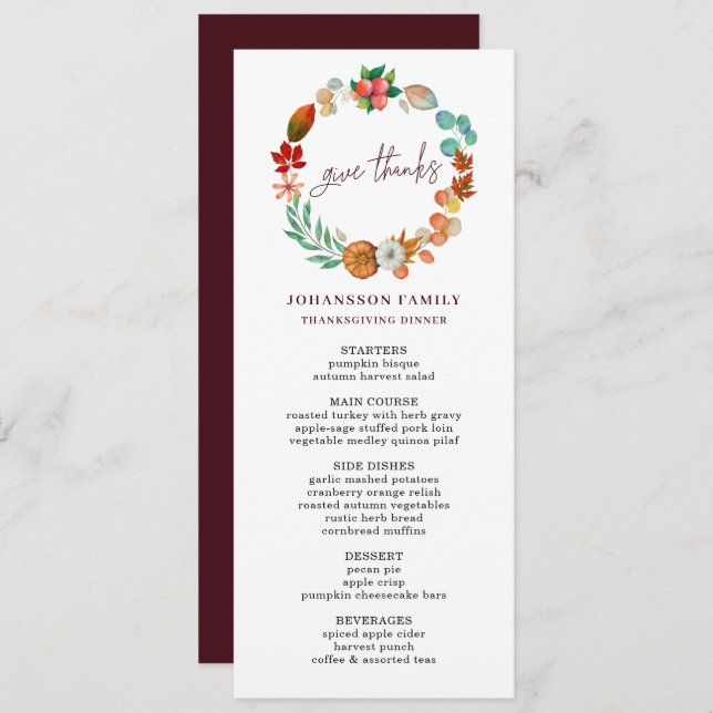 AUTUMN PUMPKIN WREATH THANKSGIVING MENU JANTO (Frente/Verso)