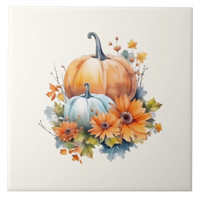 Autumn Pumpkins com Flores e Folhagem (Frente)