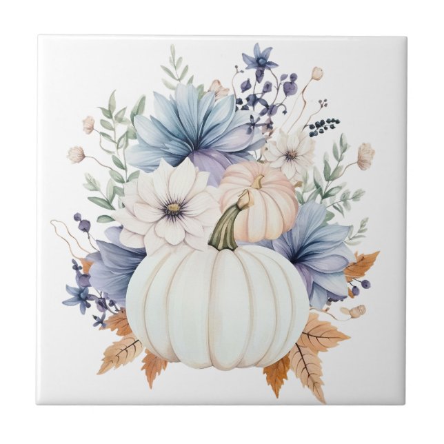 Autumn Punpkin Floral Ceramic Tile (Frente)