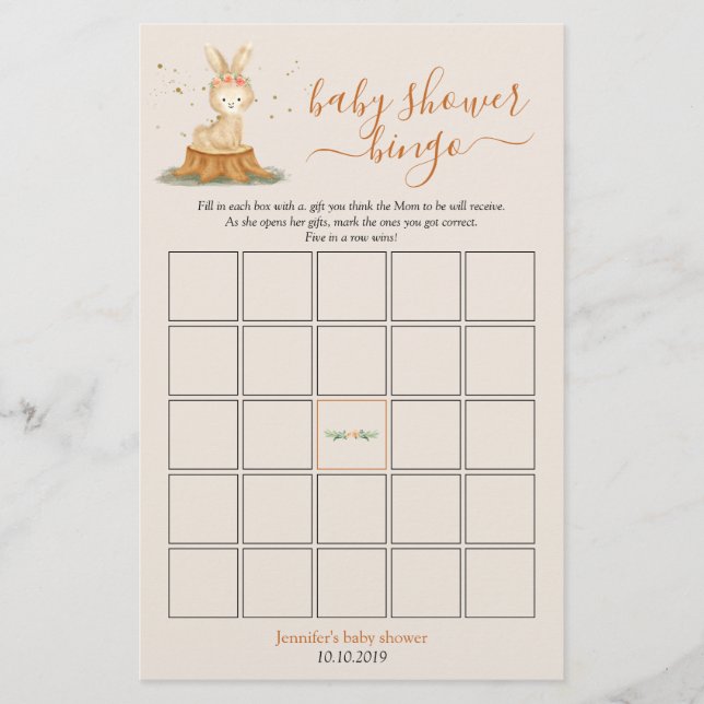 Autumn rabbit Baby Shower Harvest Bingo Game (Frente)