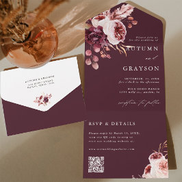 Autumn Romance Burgundy Floral Wedding Código QR
