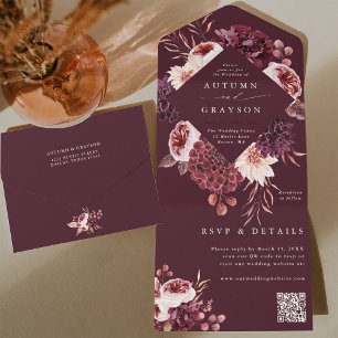 Autumn Romance Burgundy Floral Wedding Código QR