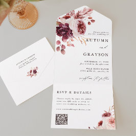 Autumn Romance Watercolor Floral Wedding Código QR