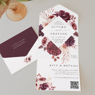 Autumn Romance Watercolor Floral Wedding Código QR
