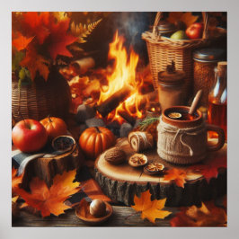 Autumn Season Pumpkins e Camp Fire AI Poster