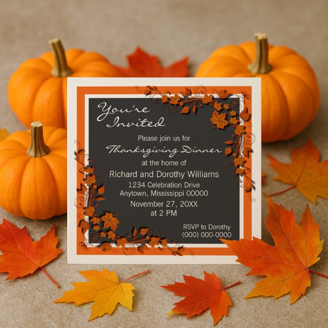 Autumn Swirls - Convite para Ação de Graças (Autumn Swirls Thanksgiving Dinner Invite)