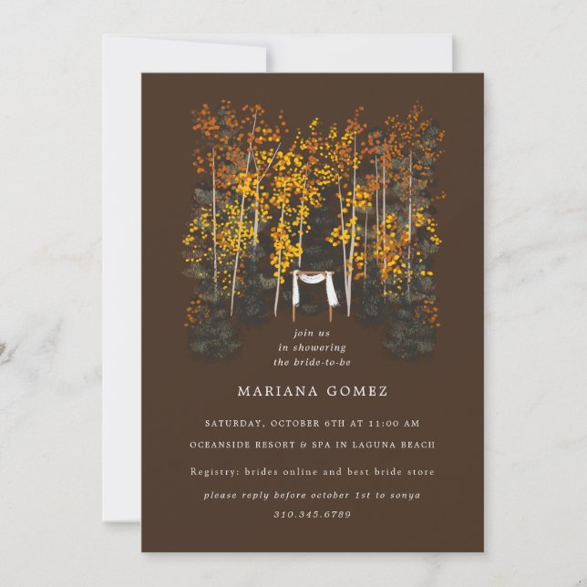 Autumn Trees Altar Wedding Brown Convite (Frente)