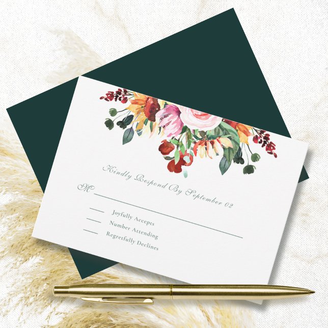 Autumn Watercolor Floral Sunflower Wedal RSVP (Criador carregado)