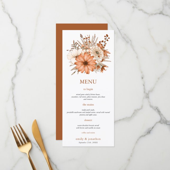 Autumn watercolor Foliage Wedals Menu (Frente/Verso In Situ)
