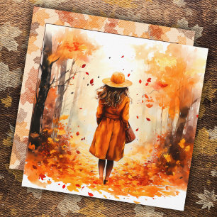 Autumn Watercolor Peaceful Girl Andando