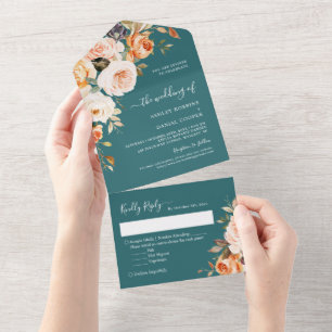 Autumn Wedk Dark Teal Folha Floral
