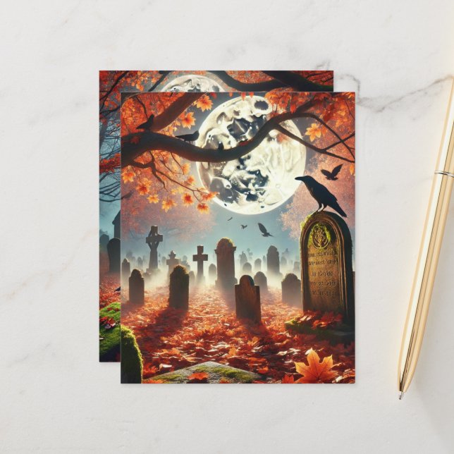 Autumn Whimsigoth Misty Graveyard Scrapbook Paper (Frente/Verso In Situ)
