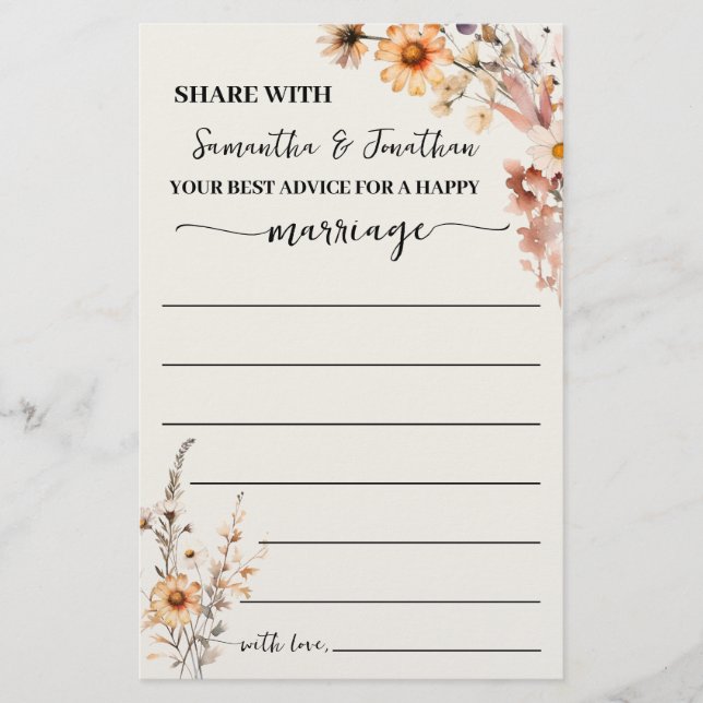 Autumn Wildflower Advice para Cartão de Chá (Frente)