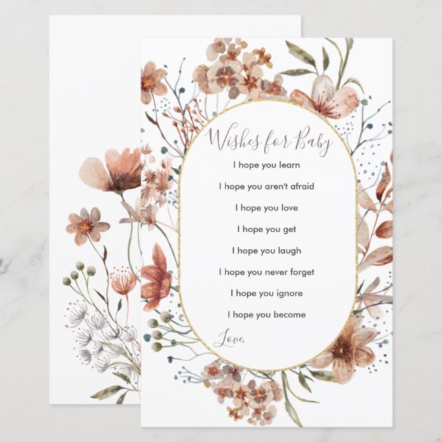 Autumn Wilflower Watercolor Desejos para Bebê (Frente/Verso)