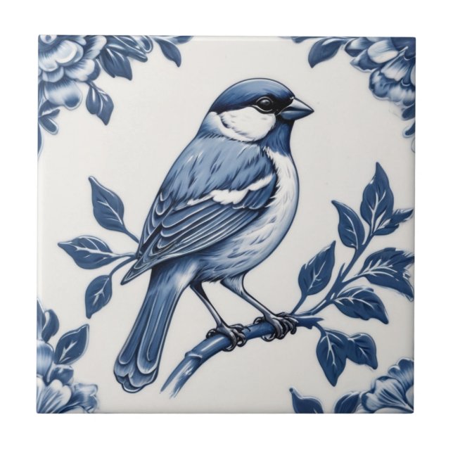 Ave Floral Branca e Azul do Sparrow (Frente)