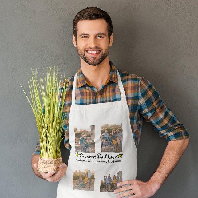Avental Adicionar 4 Colunas de Foto Maior Pai Nunca Dia de (Add 4 Photo Collage Greatest Dad Ever Father's Day Adult Apron)
