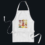 Avental Alma Comida Favorita Foodie Southern Cuisine<br><div class="desc">A ilustração apresenta os favoritos clássicos da comida da alma, incluindo: verduras de barba, pão de milho, cachorrinhos, mac e queijo, ervilhas pretas, yams cristalizados, galinha e waffles, sabre de pêssego, pudim de banana, torta de batata doce, camarão e gritos de veludo vermelho. Excelente para o seu alimento favorito, ou...</div>