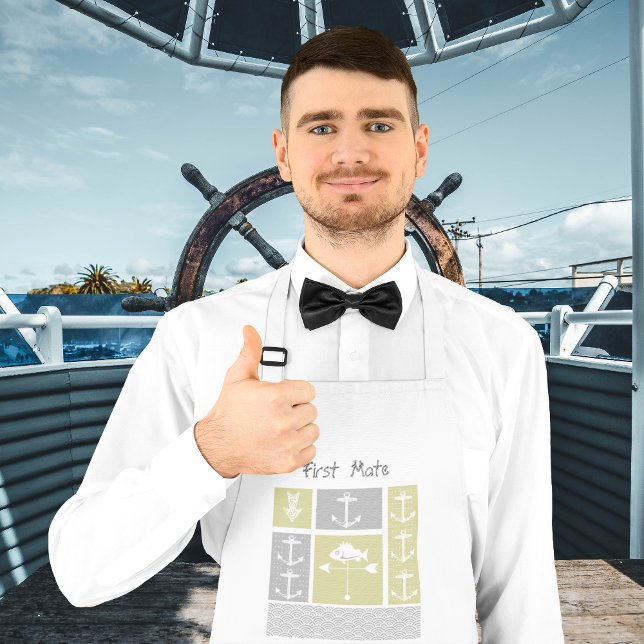 Avental Amarelo náutico e Cinza Ancora Peixes Vane (Criador carregado)