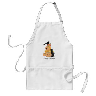 Avental Apron Halloween com Pumpkins e Gato Negro