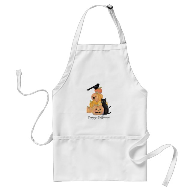 Avental Apron Halloween com Pumpkins e Gato Negro (Frente)