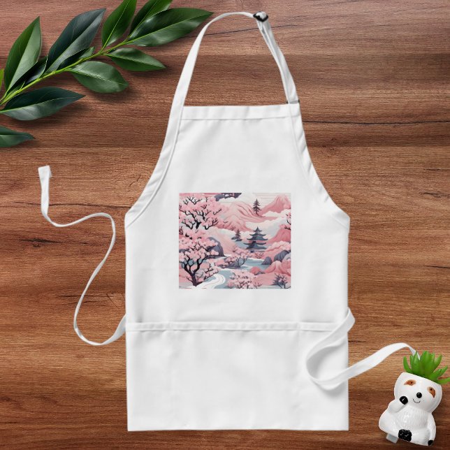 Avental Apron, paisagem japonesa rosa e Cinza (Criador carregado)