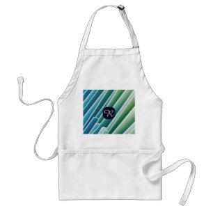 Avental Apron Verde Azul Abstrato do Monograma Personaliza