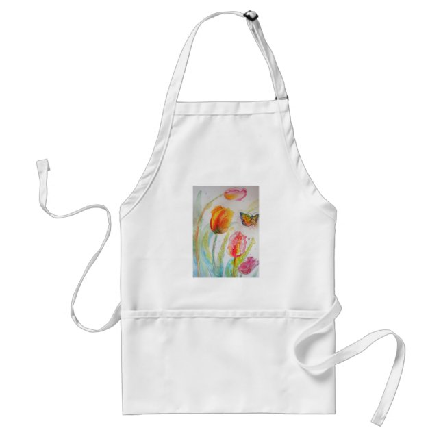 Avental Aquarela Tulip Flor Flower Cozinha Apron (Frente)