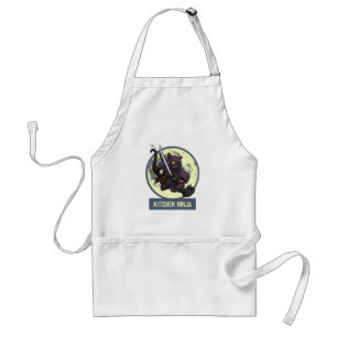 Avental Arte de Gato Preto Saltitante Ninja da Cozinha