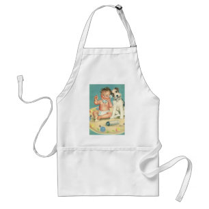 Avental Bebê Fofo Antigo Falando no Telefone Cachorrinho