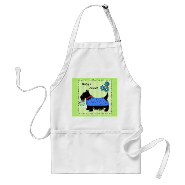 Avental Black Scottie Terrier Dog Name Personalizado Green (Frente)