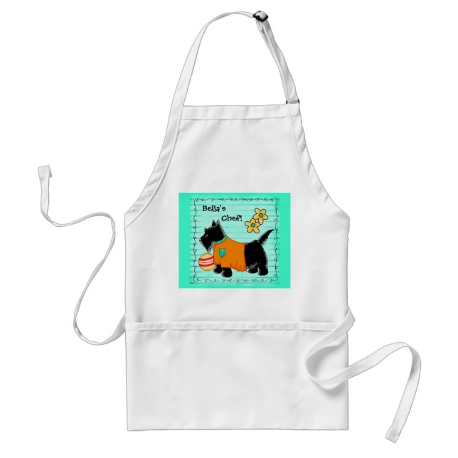 Avental Black Scottie Terrier Dog Name Personalizado Teal (Frente)